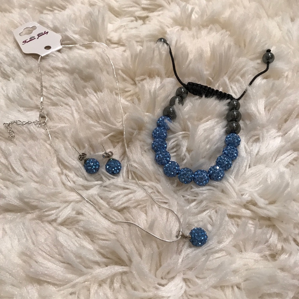 NIB Blue Rhinestone Jewelry Set - Picture 3 of 8